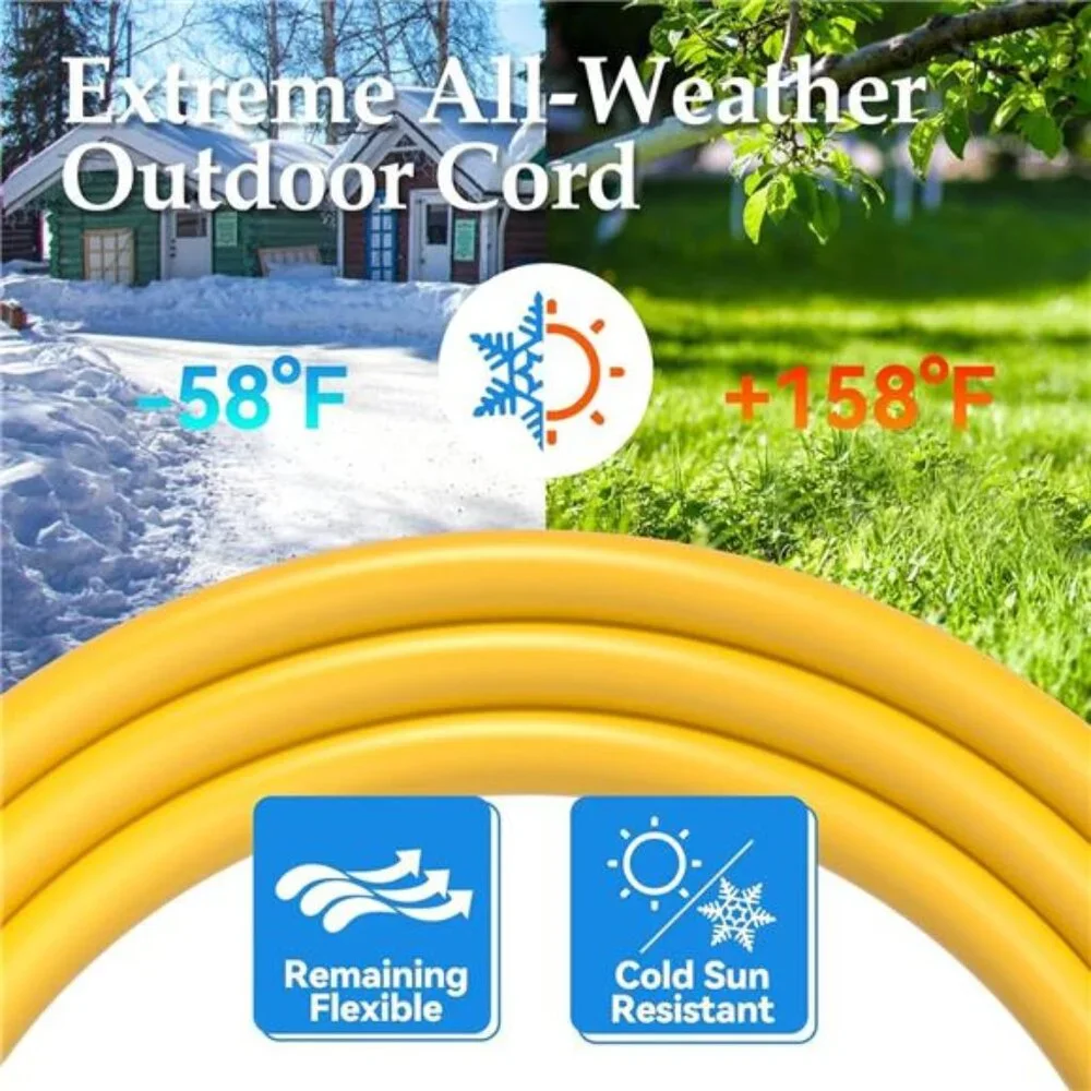 Outdoor Extension Cord 100 FT Waterproof, 12/3 SJTW Heavy Duty 15A 1875W